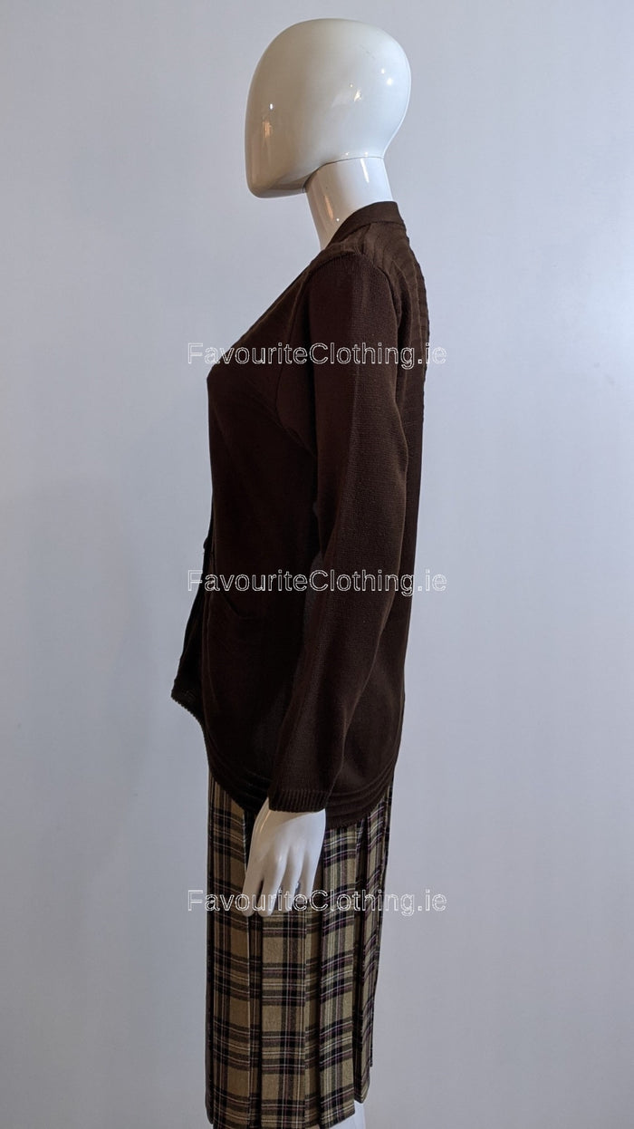 Brown V-Neck Two Pocket Cardigan