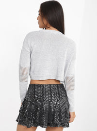 Black Sequin Frill Layered Skort