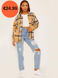 Camel Oversized Checked Shirt Jacket