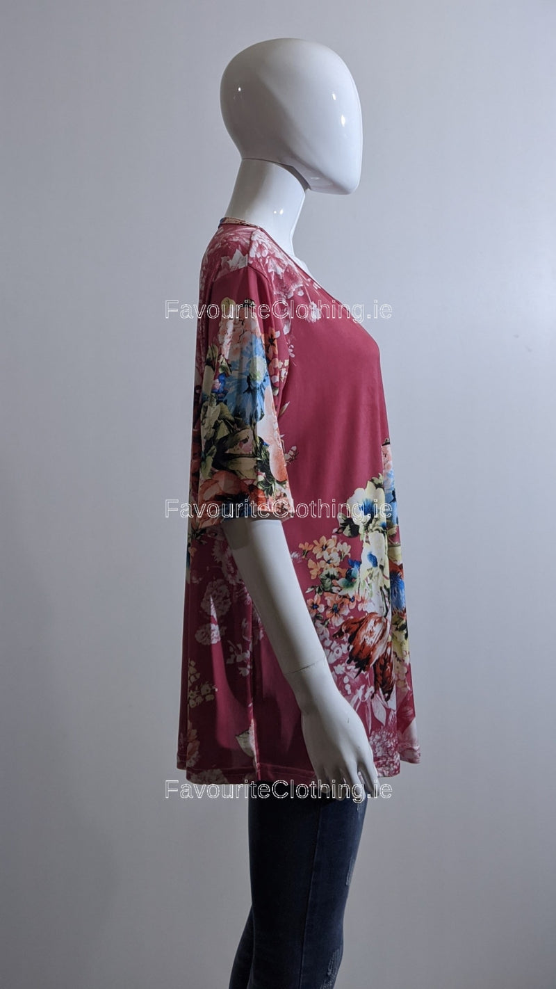 Cerise Pink Flower Print Top