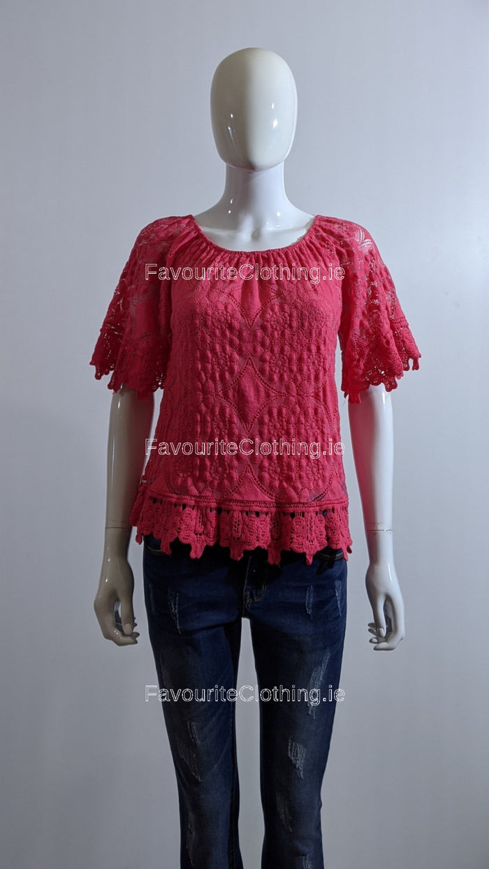 Cerise Pink Lace Detail Top