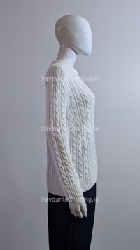 Cream Round Neck Cable Knit Jumper