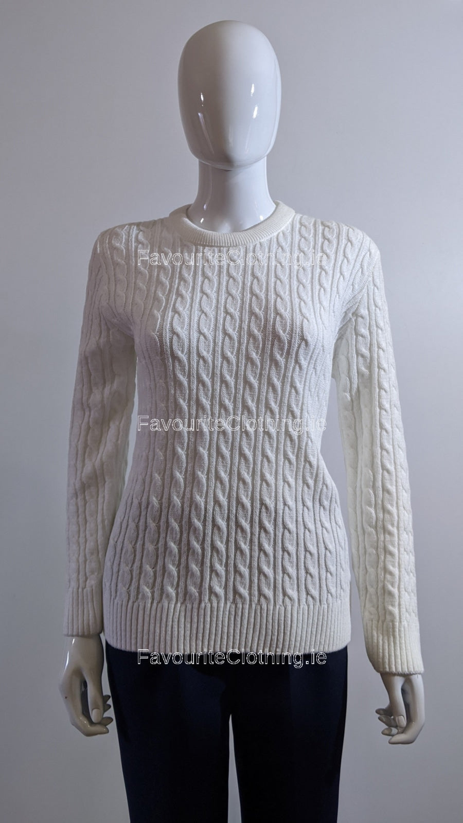 Cream Round Neck Cable Knit Jumper