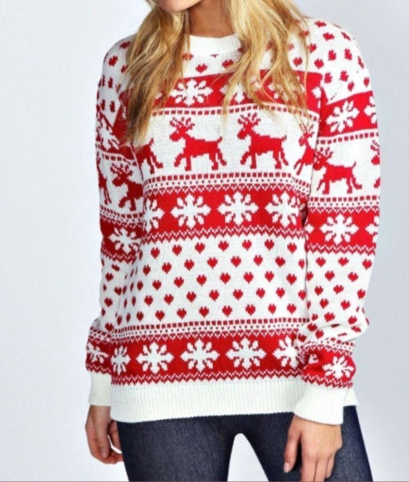 Cream Snow Flake Reindeer Christmas Jumper