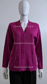 Fuchsia V-Neck Button Pocket Cardigan