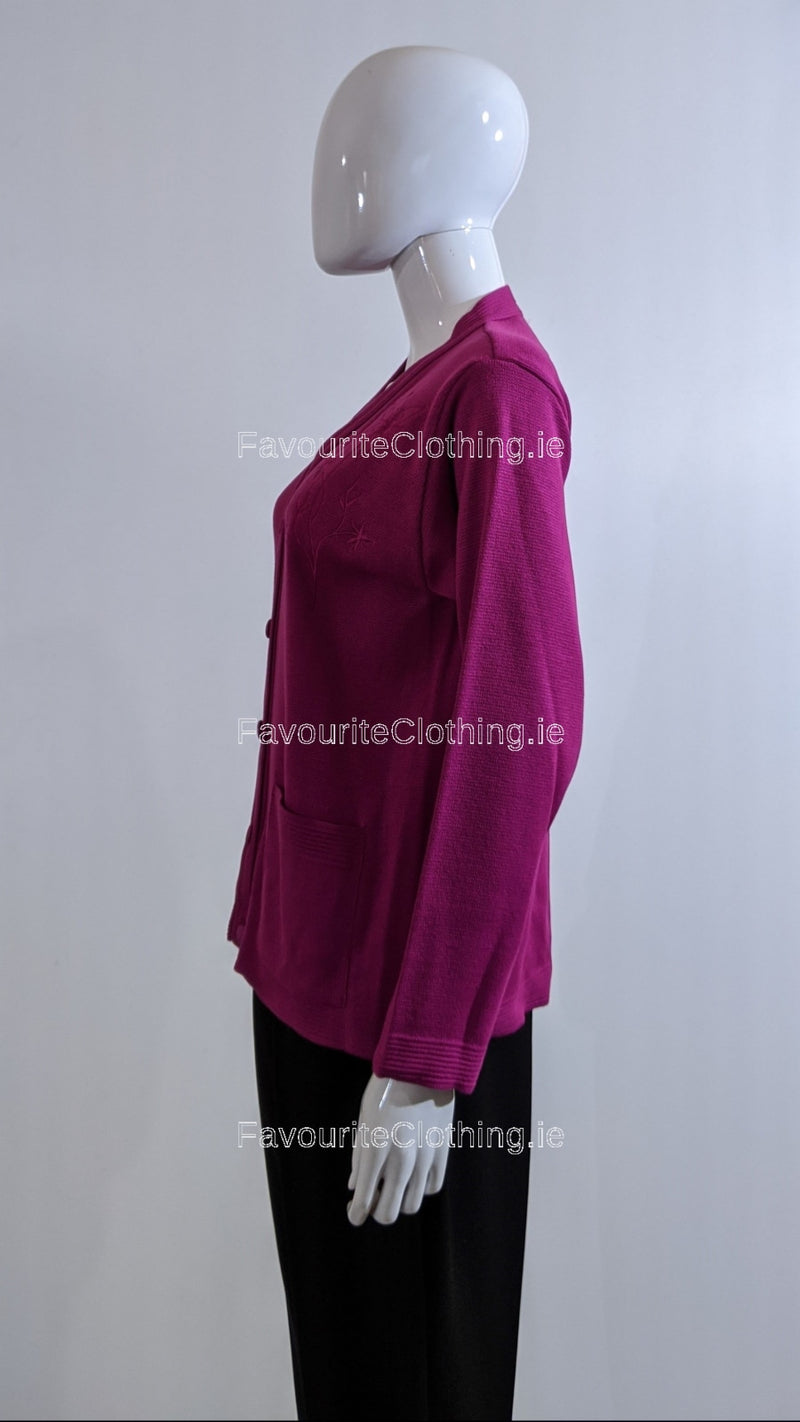 Fuchsia V-Neck Button Pocket Cardigan