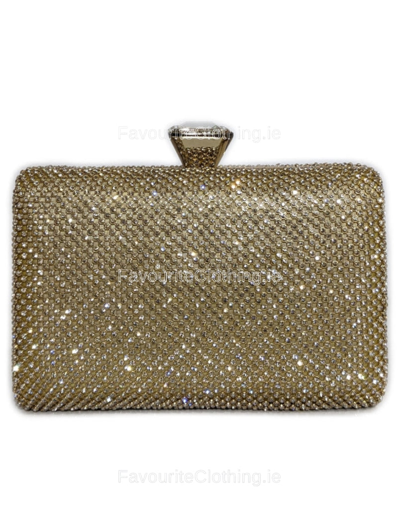 Gold Diamante Embellised Diamond Detail Clutch Bag