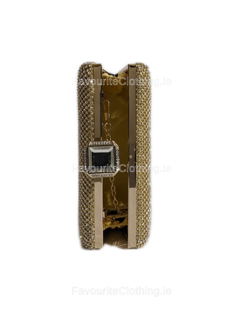 Gold Diamante Embellised Diamond Detail Clutch Bag