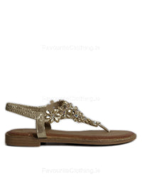 Gold Diamond Design Elastic Band Cushion Toe Bar Sandals