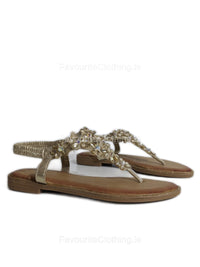 Gold Diamond Design Elastic Band Cushion Toe Bar Sandals