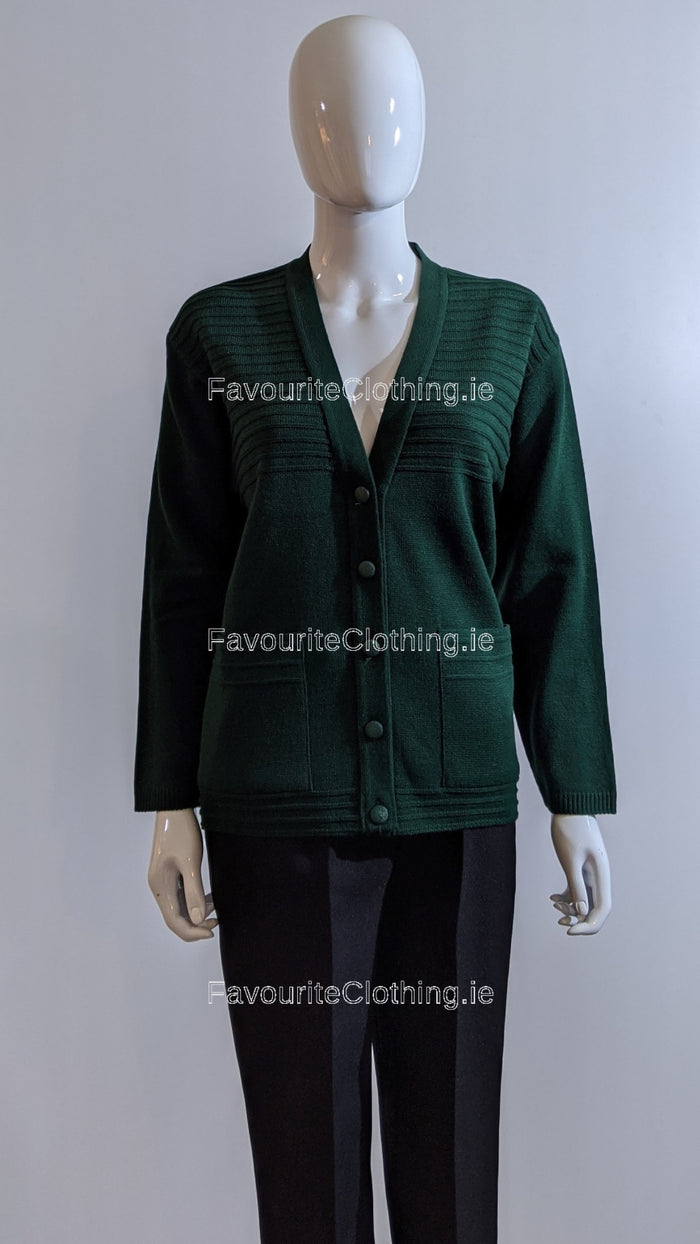 Green V-Neck Two Pocket Cardigan