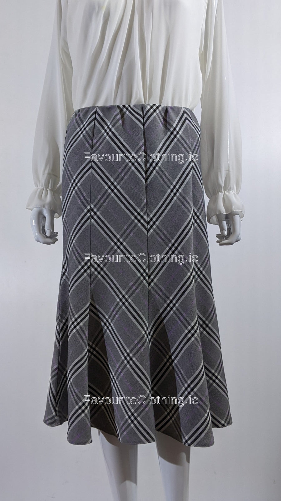 Grey Elasticated Lined A-Line Checked Skirt