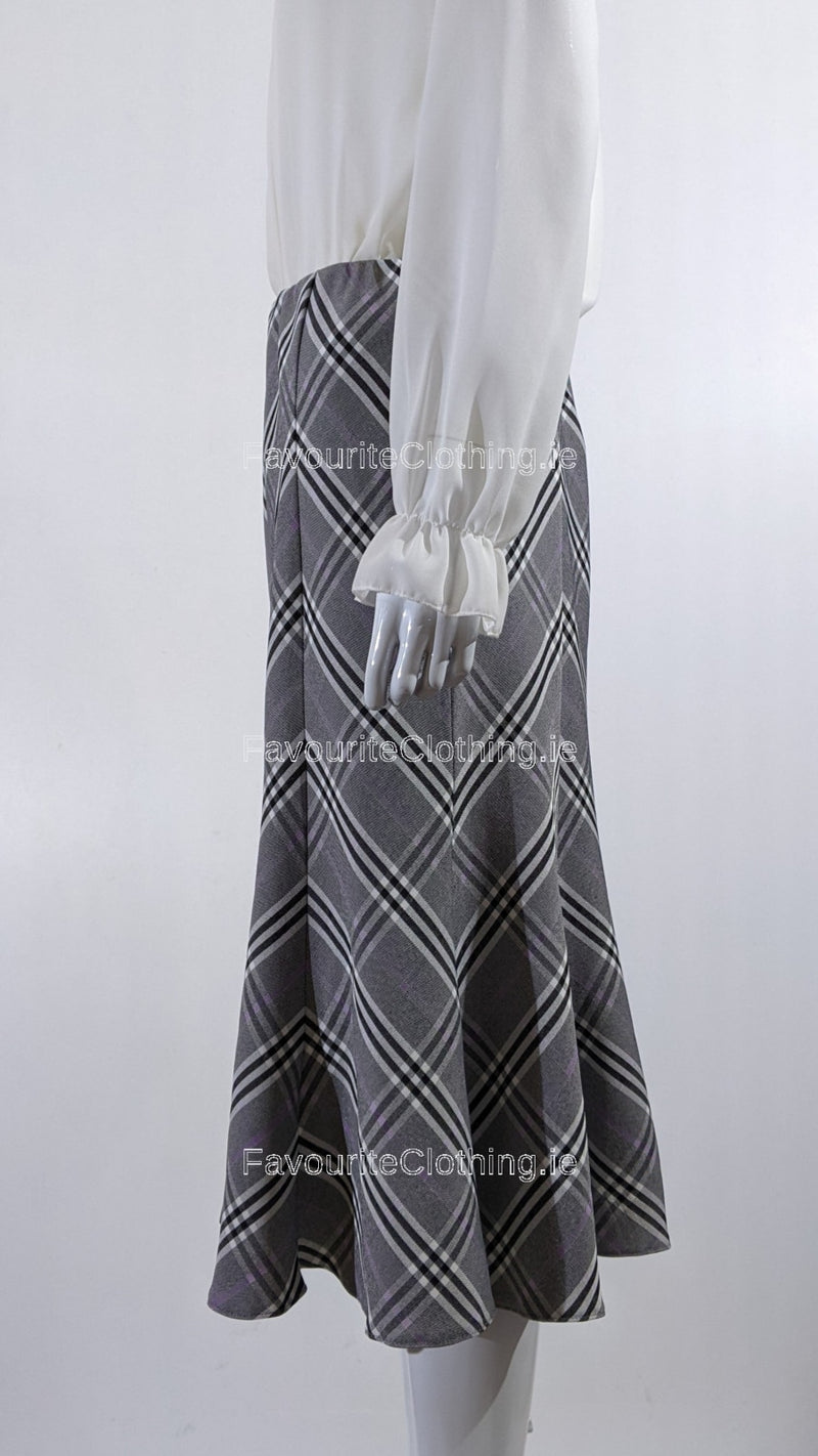 Grey Elasticated Lined A-Line Checked Skirt