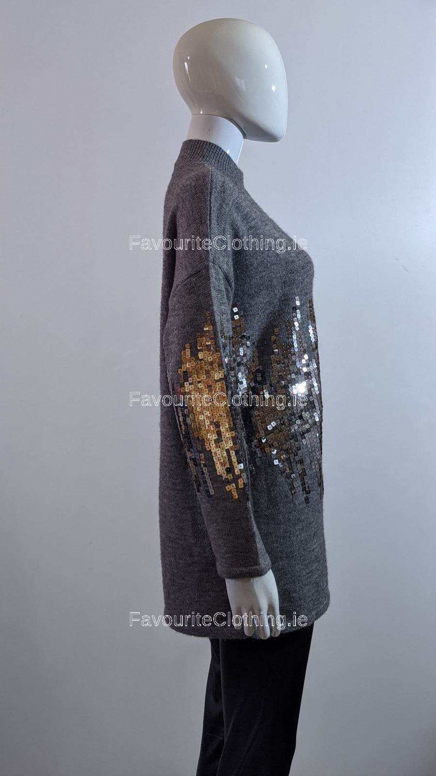 Grey Oversized Sequin High Neck Jumper