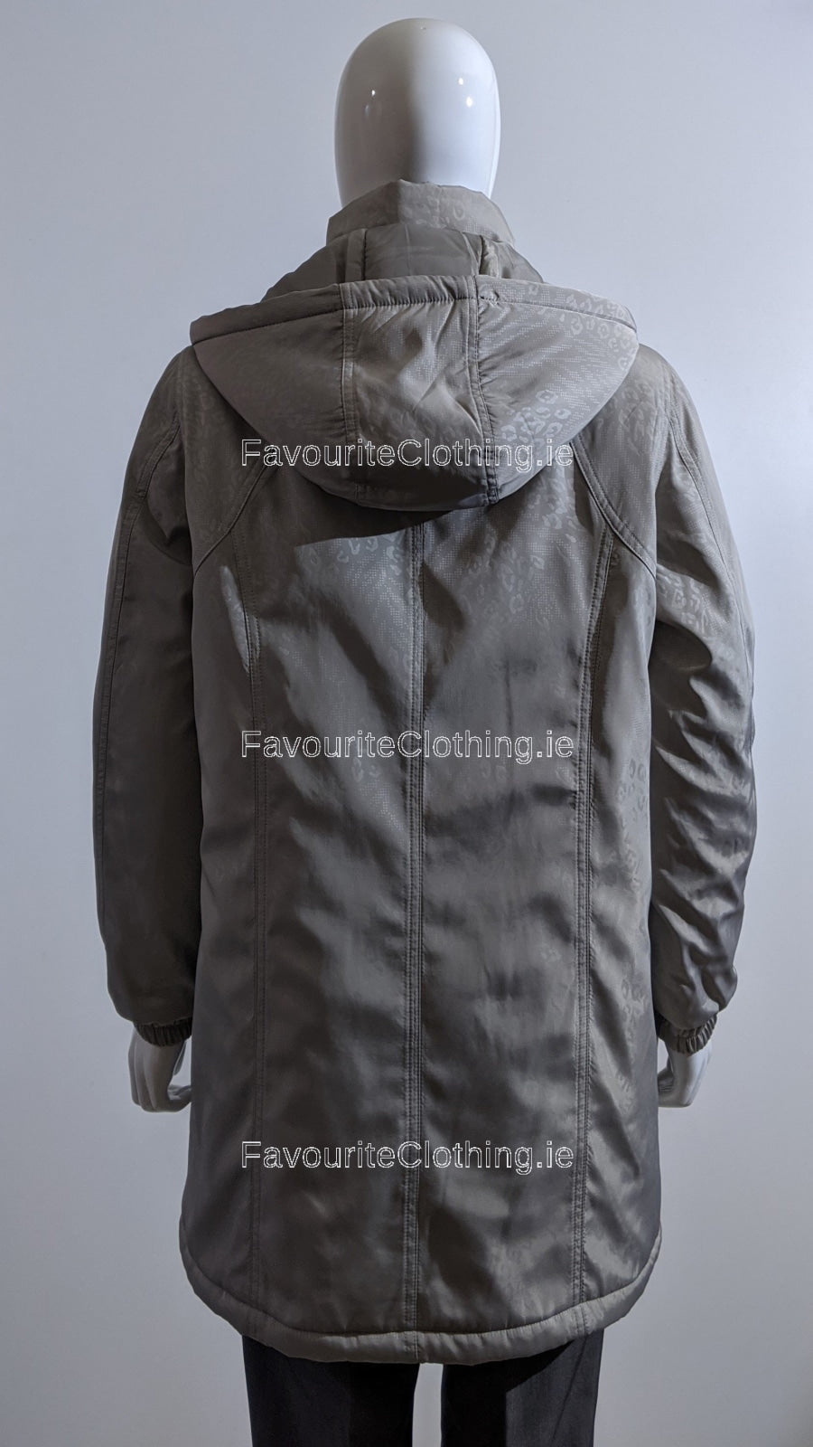 Grey Pattern Detail Hooded Long Coat