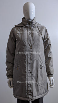 Grey Pattern Detail Hooded Long Coat