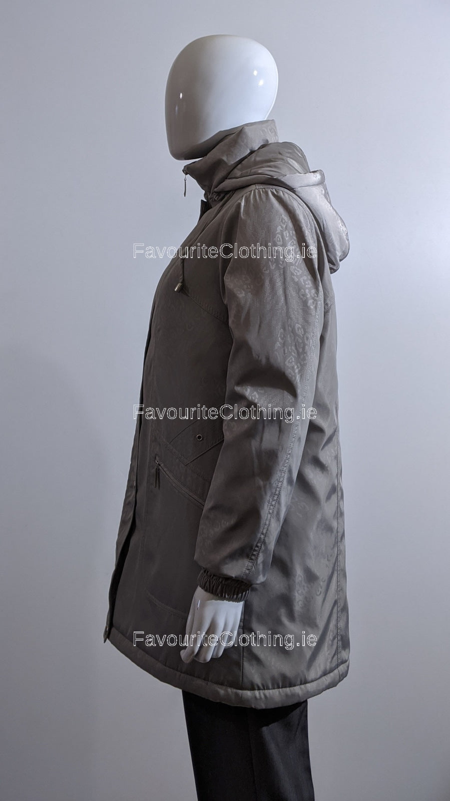 Grey Pattern Detail Hooded Long Coat