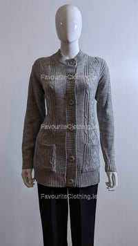 Grey Round Neck Button Up Pocket Cardigan