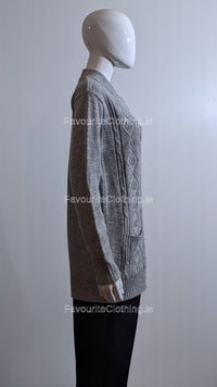 Grey Round Neck Button Up Pocket Cardigan