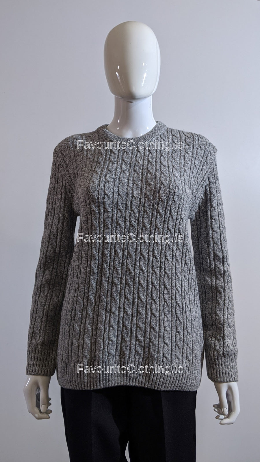 Grey Round Neck Cable Knit Jumper 