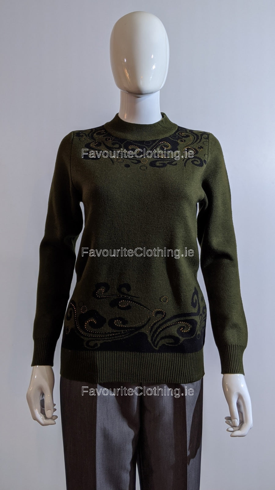 Khaki Green Glitter Pattern Jumper