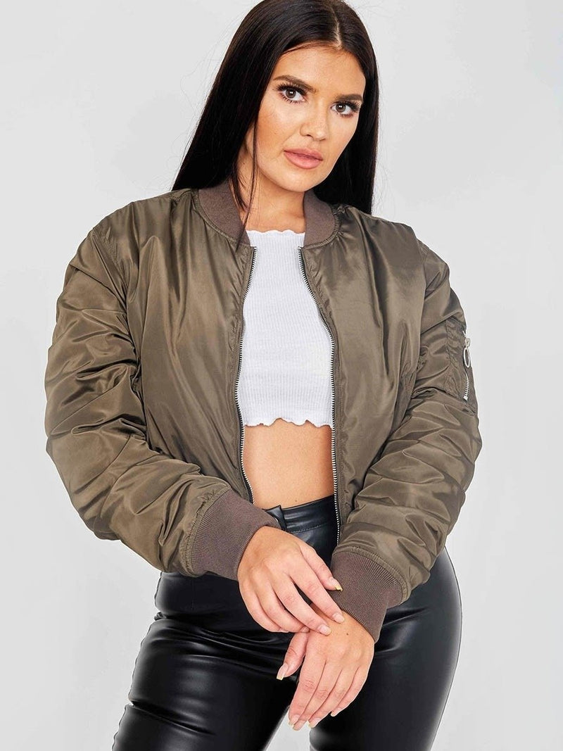 Khaki Green Zip Up Bomber Jacket