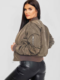 Khaki Green Zip Up Bomber Jacket