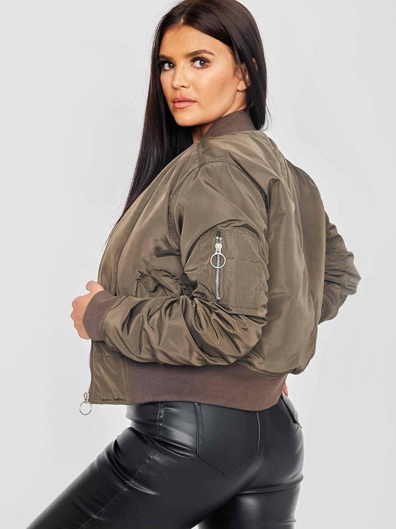 Khaki Green Zip Up Bomber Jacket