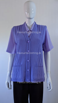 Lavender Button Up Knitted Waistcoat with Pockets