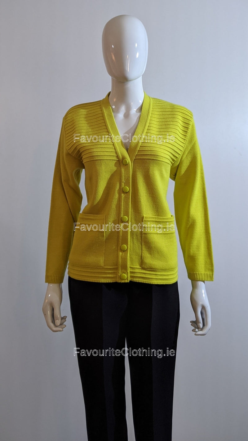 Lime V-Neck Two Pocket Cardigan