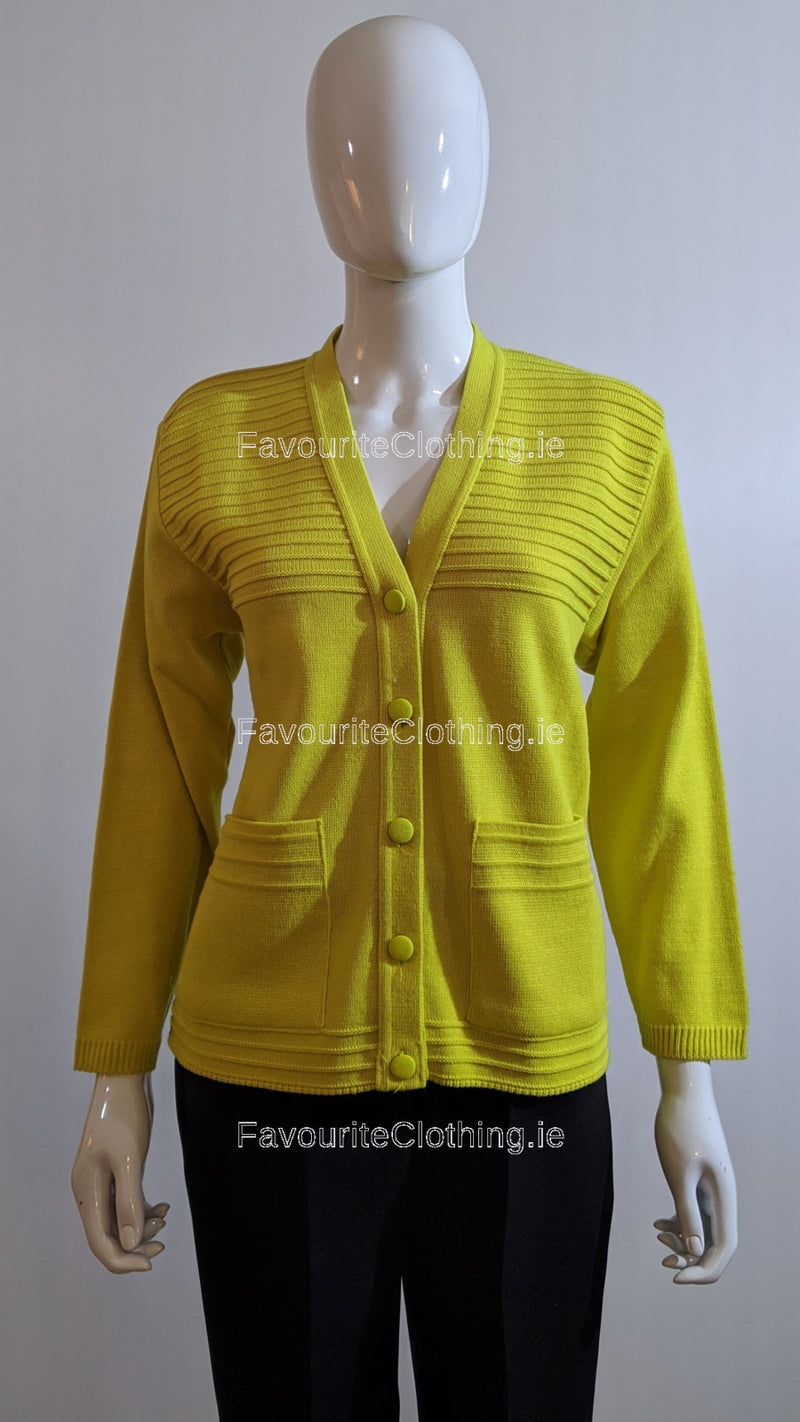 Lime V-Neck Two Pocket Cardigan