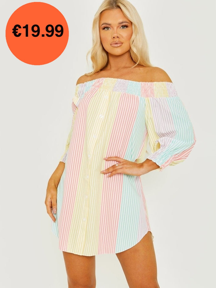 Multi Striped Bardot Dress