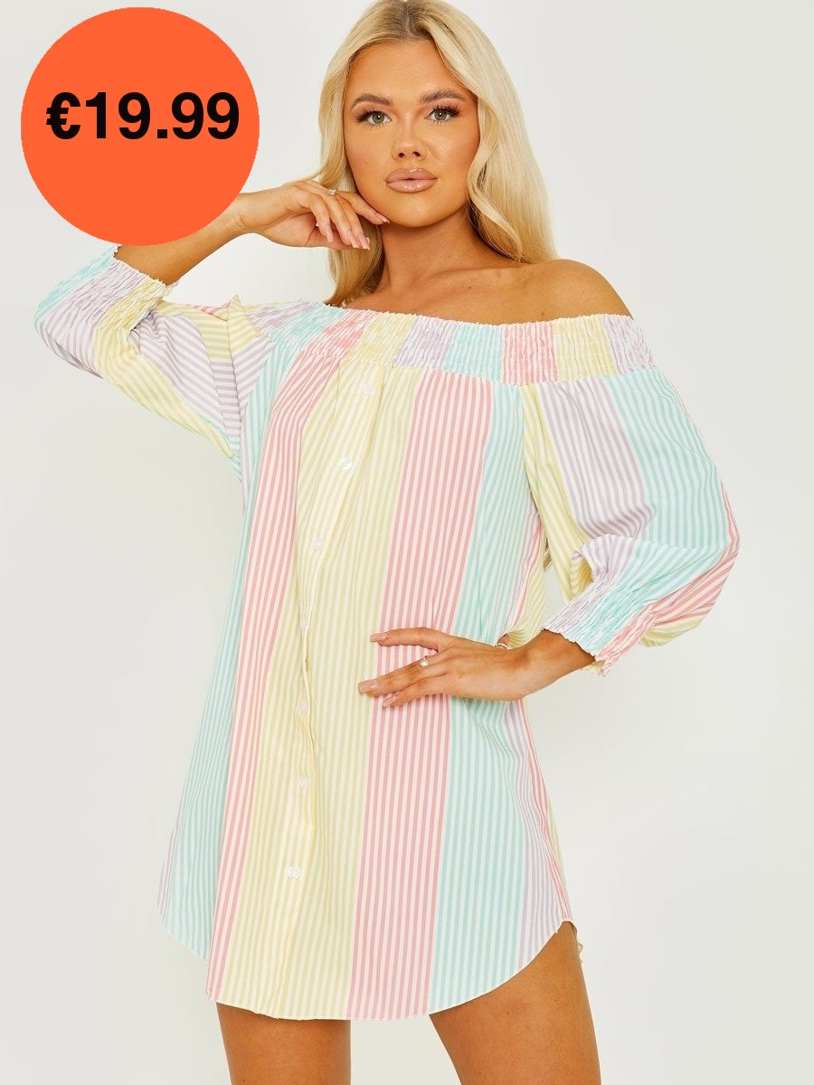 Striped bardot clearance dress