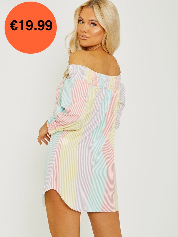 Multi Striped Bardot Dress