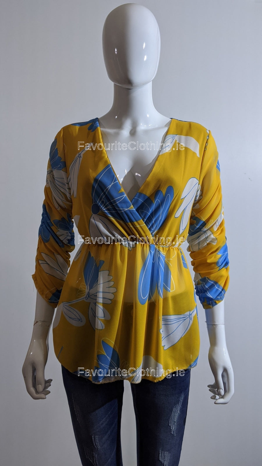 Mustard Floral Wrap Front Top