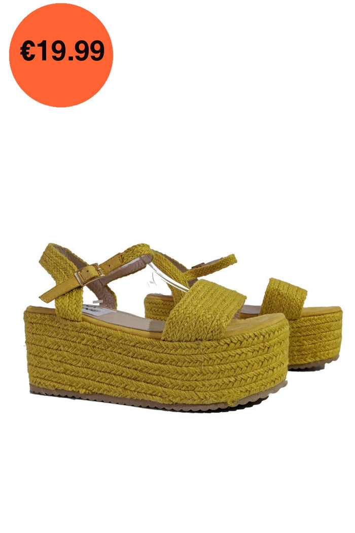 Mustard Platform Braided Espadrille Sandals