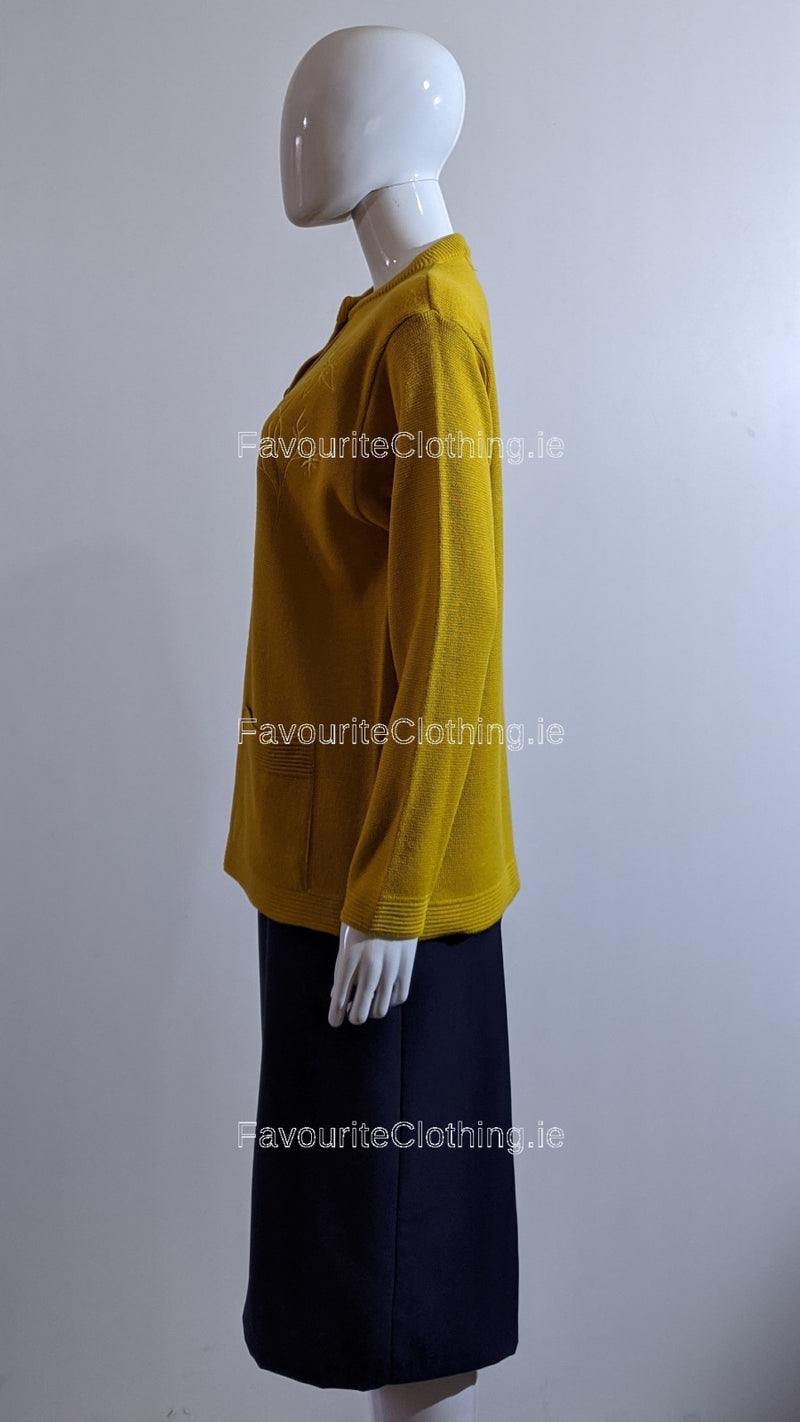 Mustard Round Neck Button Cardigan