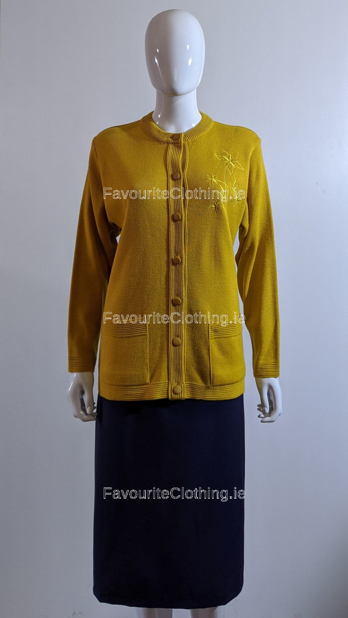 Mustard Round Neck Button Cardigan