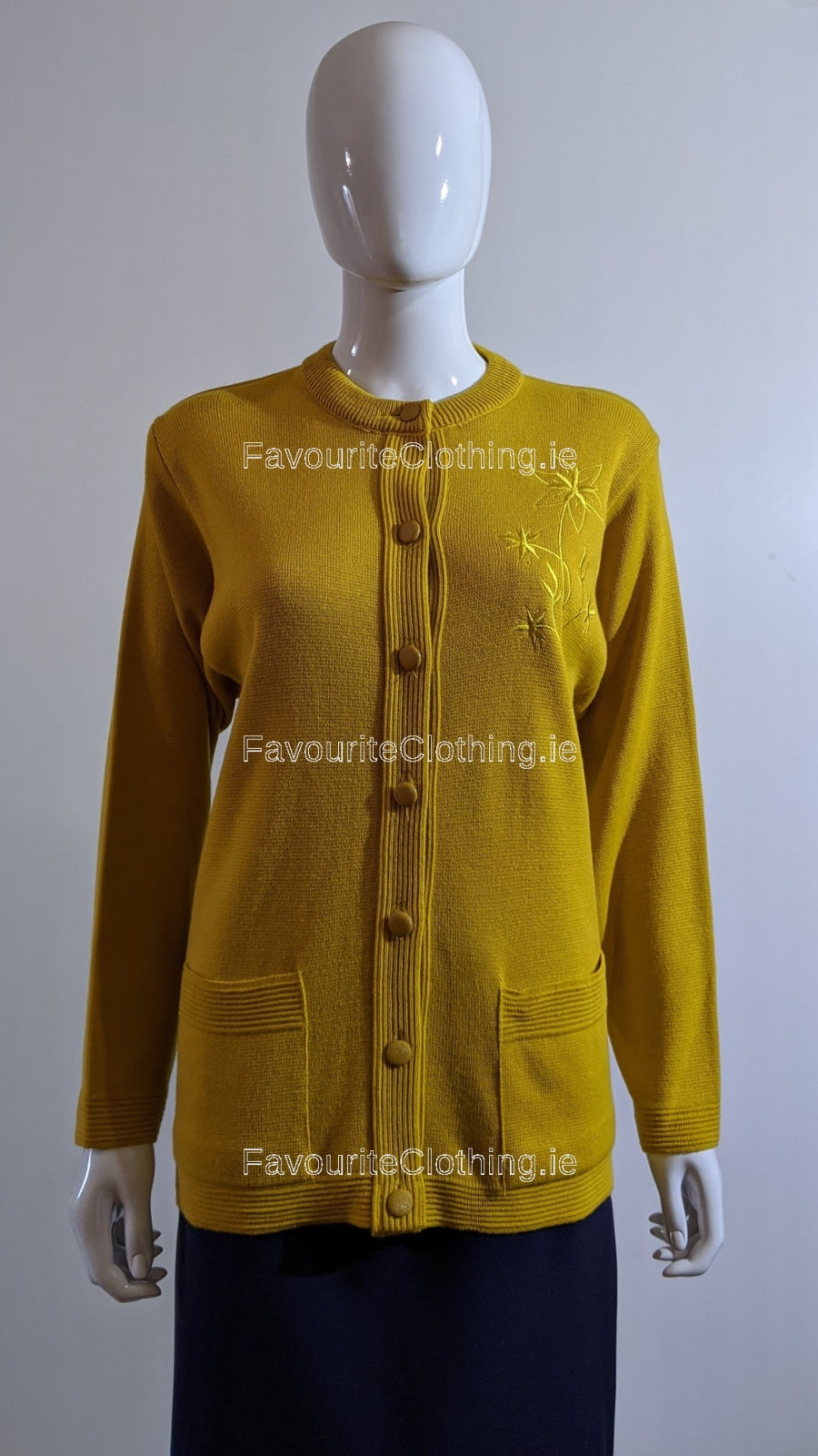 Mustard Round Neck Button Cardigan