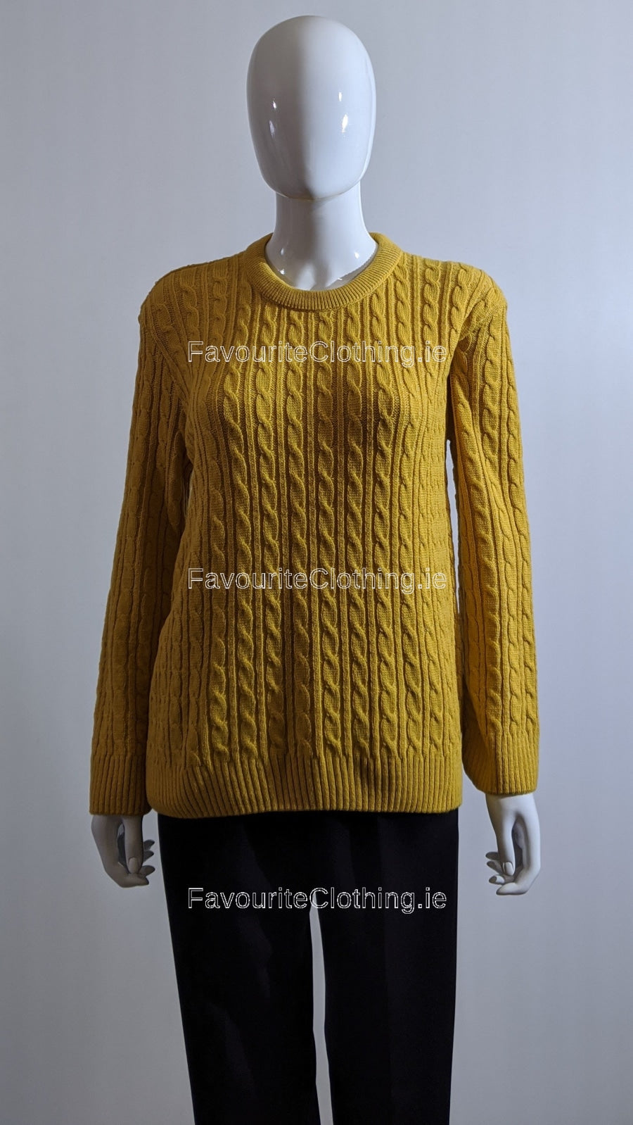 Mustard Round Neck Cable Knit Jumper