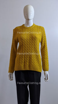 Mustard Round Neck Cable Knit Jumper