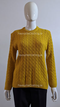 Mustard Round Neck Cable Knit Jumper