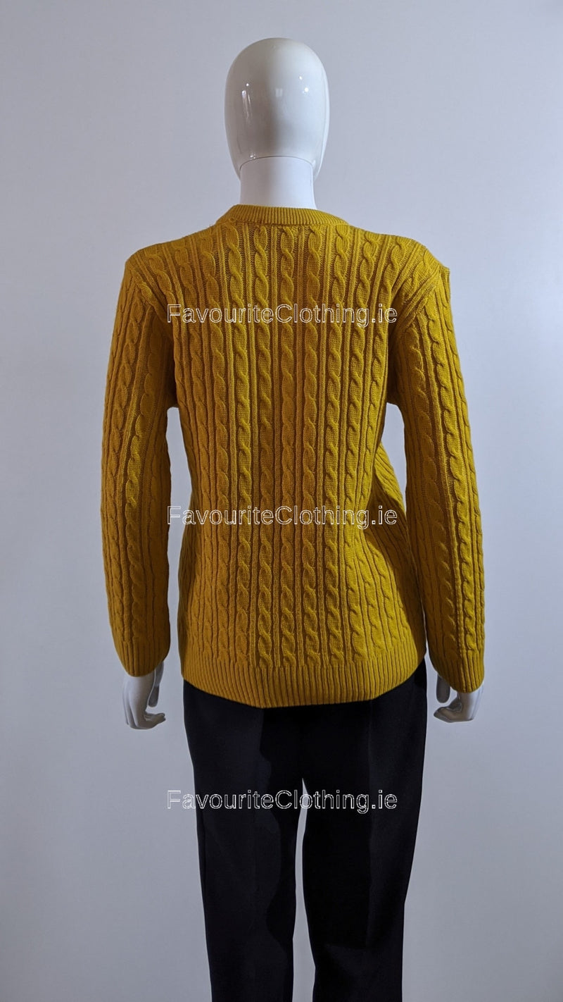 Mustard Round Neck Cable Knit Jumper