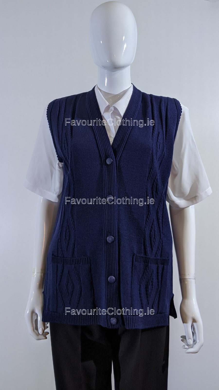 Navy Button Up Knitted Waistcoat Cardigan with Pockets