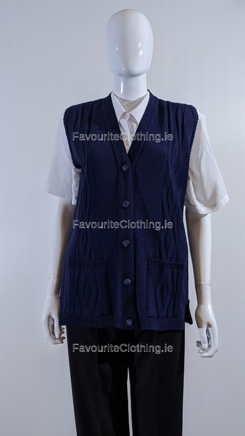 Navy Button Up Knitted Waistcoat Cardigan with Pockets