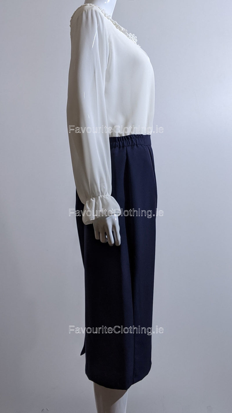 Navy Elasticated Straight Skirt