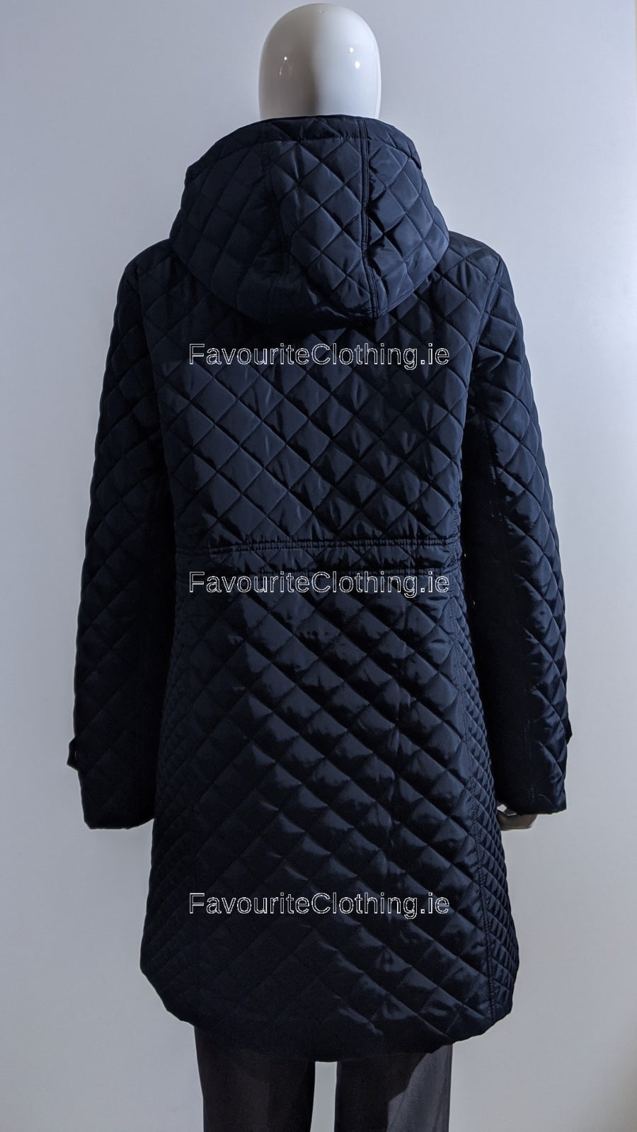 Navy Quilted Hooded Long Coat