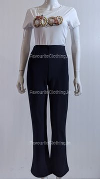 Navy Ribbed Elasticated Trouser