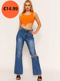 Orange Hem Knitted Vest Crop Top