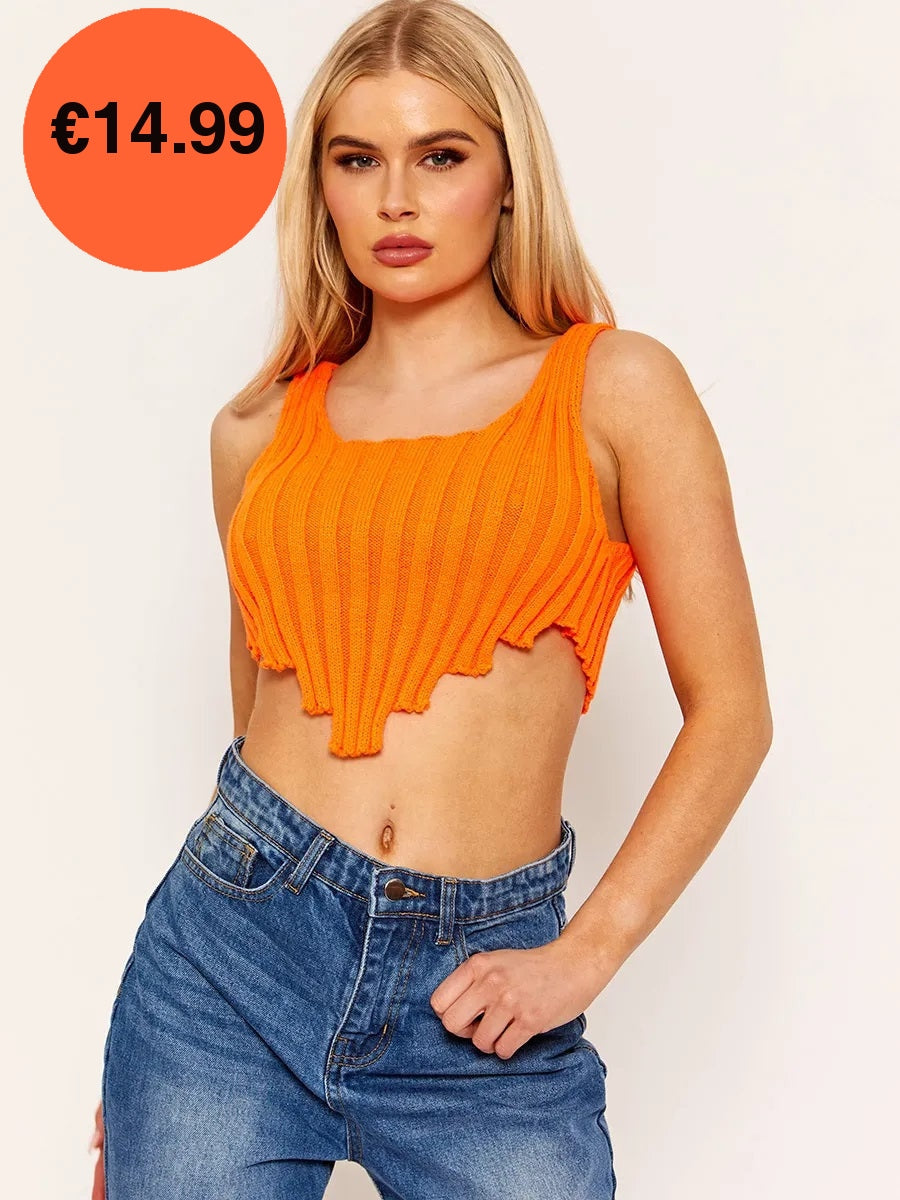 Orange Hem Knitted Vest Crop Top